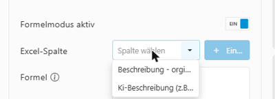 Geöffnetes Dropdown Excel-Spalte mit zwei verlinkten Spalten