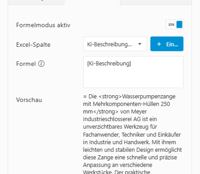 Formel mit einem Platzhalter und erfolgreicher Vorschau