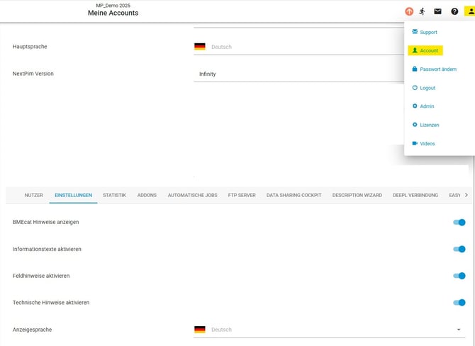 Accounteinstellungen