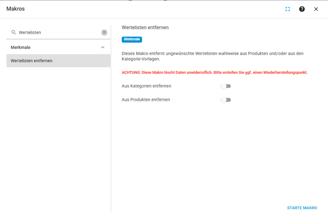Makro Wertelisten entfernen