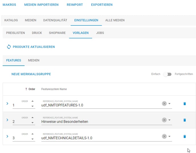 Order der Featuresysteme vereinheitlichen 3