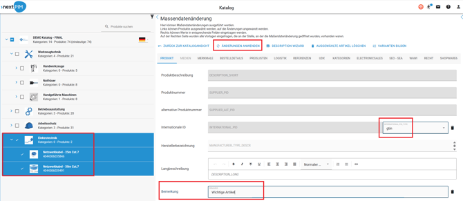 Massendatenänderung Durchführung