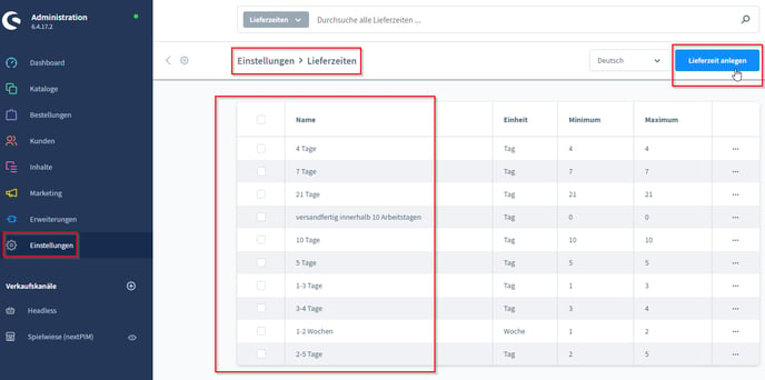 Shopware 25 Logistische Daten