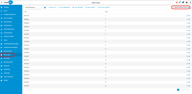 Screenshot Menü WaWi Listen